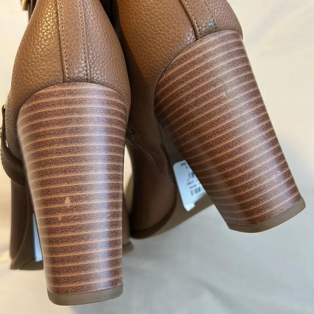 MICHAEL Michael Kors Brown Faux Pebbled Leather Buckle Accent Ankle Boots 9.5